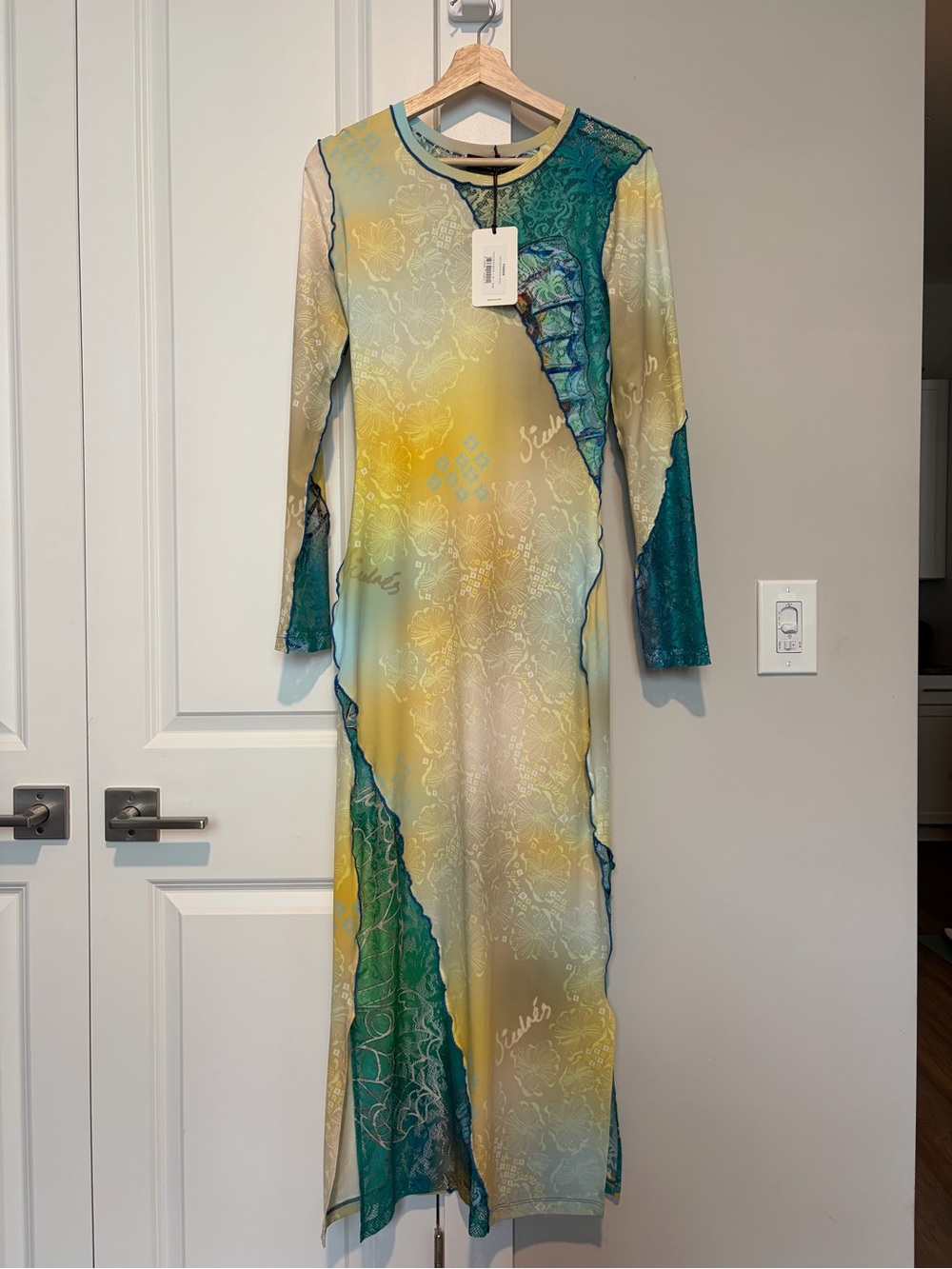 Siedres Long Sleeve Maxi Dress in Teal and Yellow
